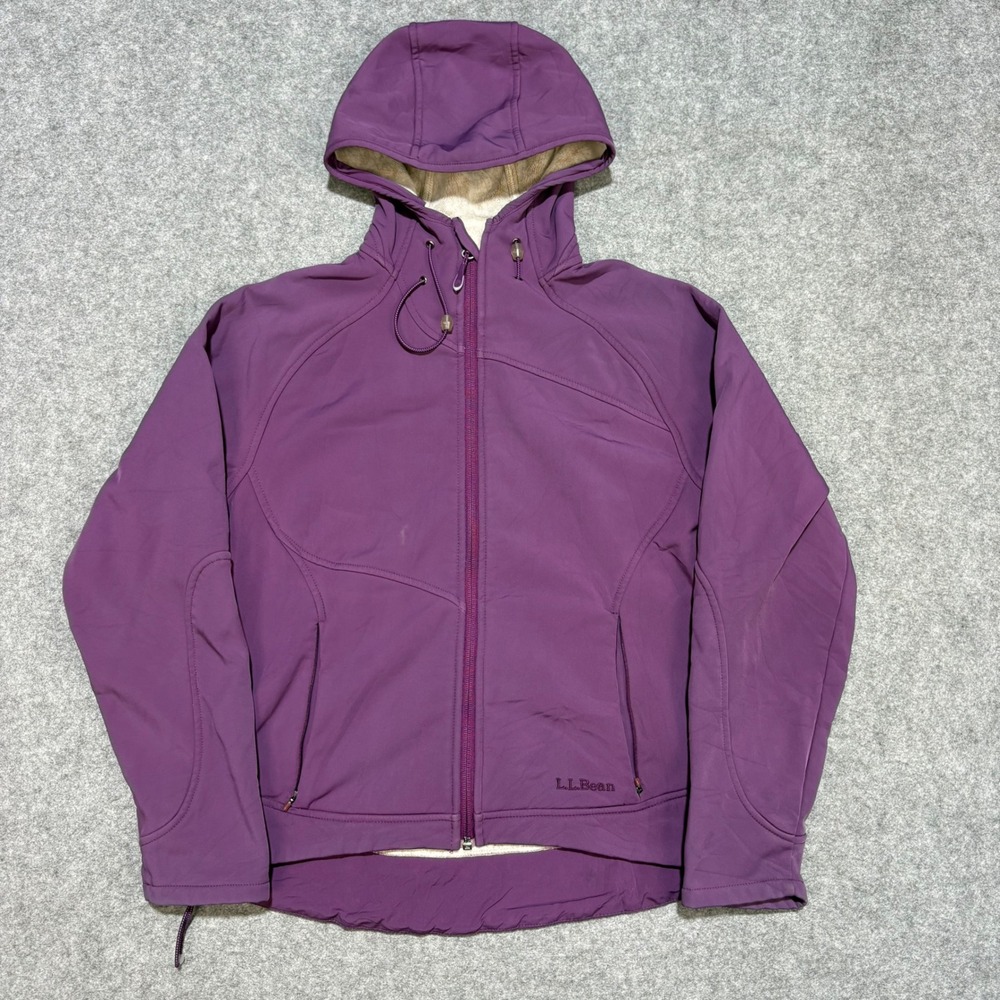 LL Bean Womens Purple Softshell Fleece Lined Hooded Jacket Size S Petite OHMH6
